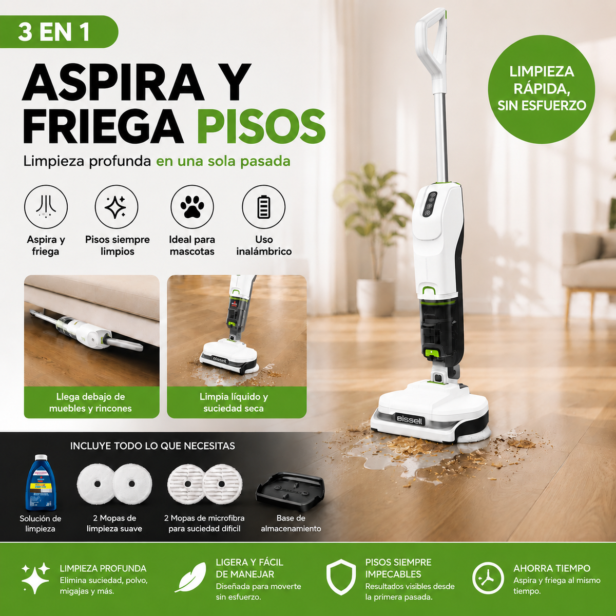 BISSELL SpinWave - Aspiradora 3 en 1, Automática y de Mano (Superligera y Portátil)
